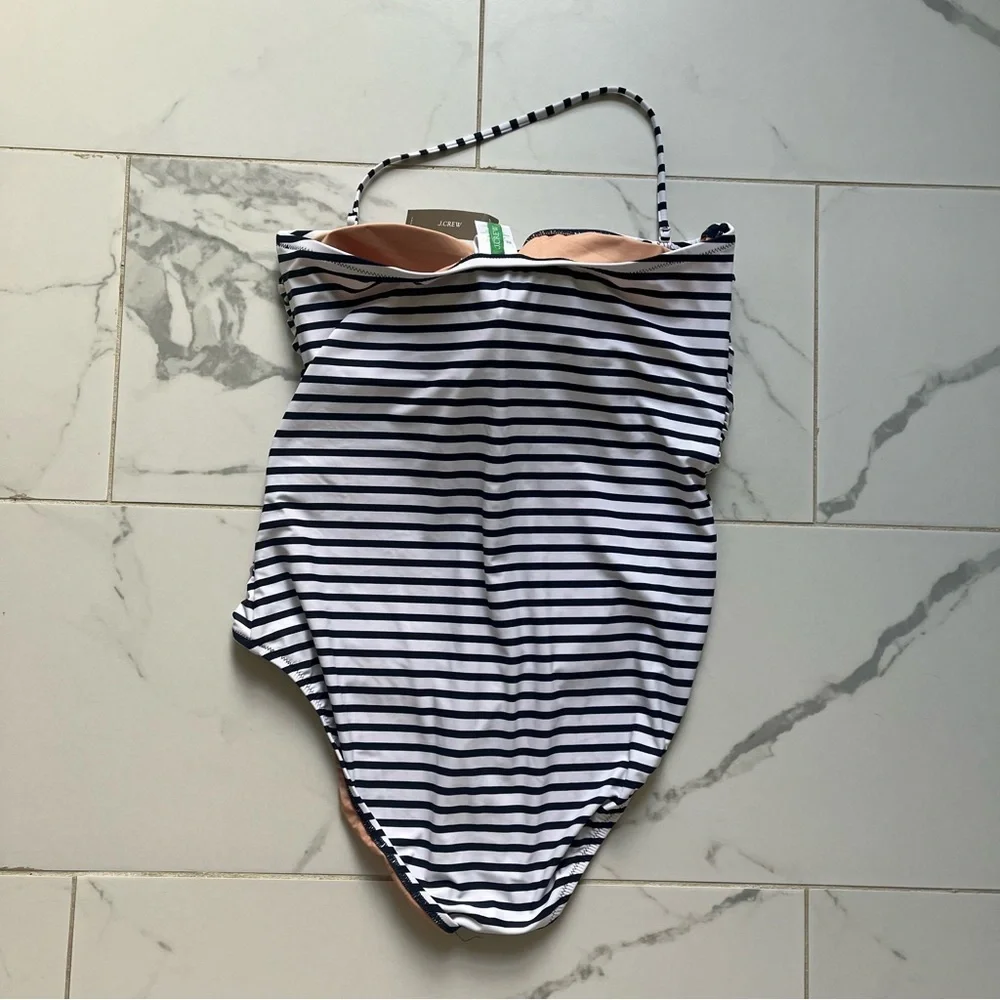 NWT j crew ruched bandeau one-piece swimsuit navy white stripe 16 - Picture 6 of 6